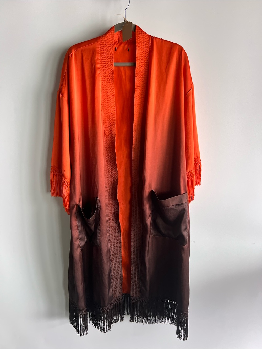 Orange to Brown Ombre Fringe Kimono